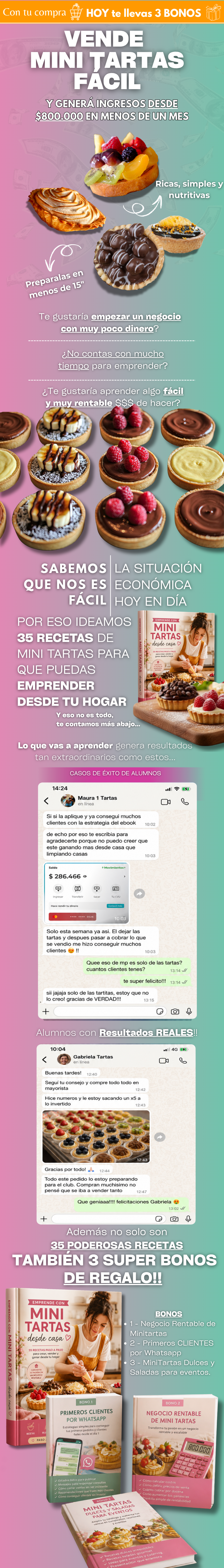 Emprende con Mini Tartas + 3 Bonos y Ganá 800.000 al mes
